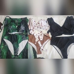 Brown and White Bikini Set with Leaf Print Cover-Up